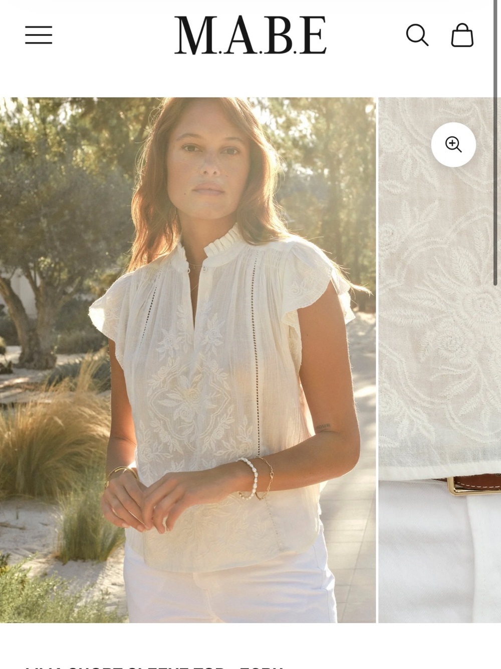 M.A.B.E Lilia Short Sleeve Blouse in Ecru